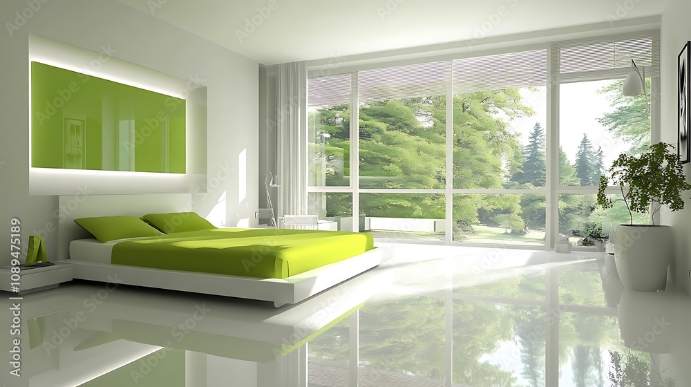 Fototapeta premium Elegant and Cozy Modern Bedroom Interior Design with Stylish Decor, mockup, poster and Background
