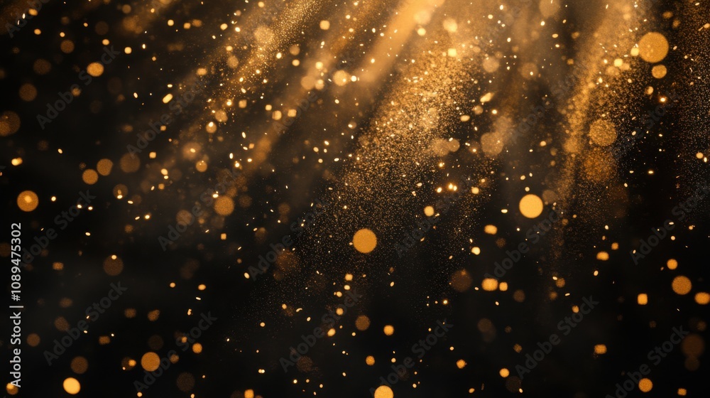 Fototapeta premium Golden fireworks cascading across a black sky, leaving room for writing below.