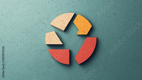 Minimalist recycling logo design made from bright flat colors on a textured pastel background showcasing a modern stylized visual identity for an eco friendly or sustainable brand photo