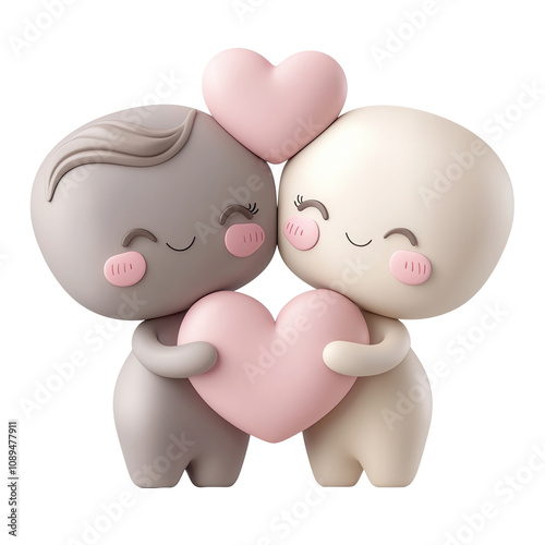 Cute and charming figurines of a couple holding a heart. Perfect representation of love, affection, and companionship.3d rendering isolate on white background photo