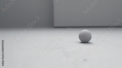 A Single White Sphere Rests On A Light Gray Surface