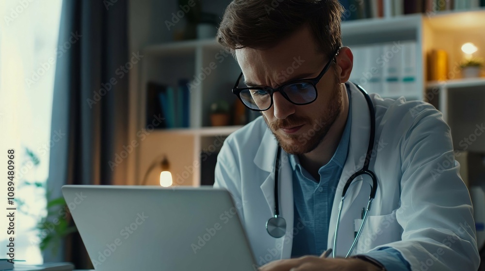 Dedicated Doctor Working on Laptop Dedicated Doctor Working on Laptop