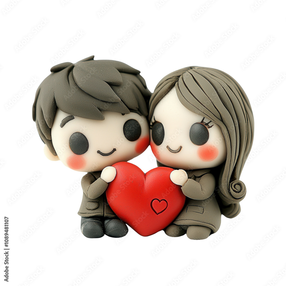 Charming couple figurines holding a heart, symbolizing love and affection, perfect for romantic themes and celebrations.3d rendering isolate on white background Charming couple figurines holding a heart, symbolizing love and affection, perfect for romantic themes and celebrations.3d rendering isolate on white background