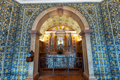 Interior of the unusual Saint Sebastian Chapel Sao Sebastiao in Ericeira, Portugal. Overlooking the Atlantic Ocean