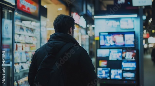 Urban Night Scene: Man at Vending Machines