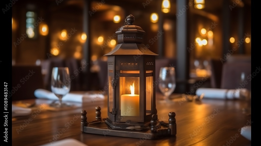 Illuminated Lantern Adorns Rustic Wooden Tabletop Illuminated Lantern Adorns Rustic Wooden Tabletop