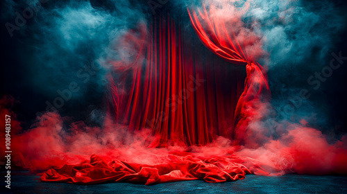 Rideau de scène de théâtre en velours rouge photo