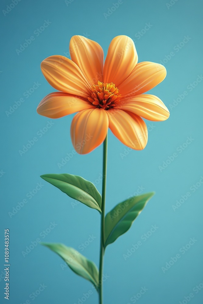 Vibrant Orange Dahlia Flower Against Blue Background