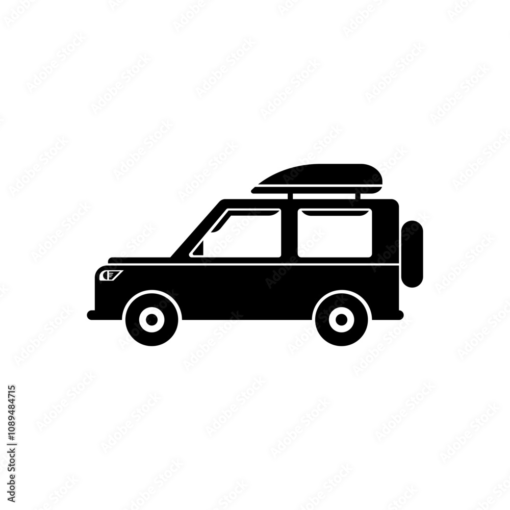 Silhouette of SUV with Roof Box for Travel and Adventure Silhouette of SUV with Roof Box for Travel and Adventure