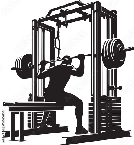 Silhouette illustration of Smith Machine white background