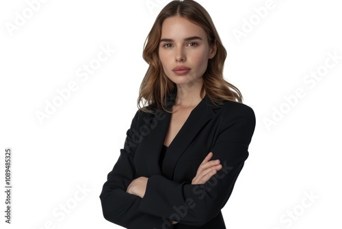 Confident young Caucasian businesswoman CEO in formal attire.