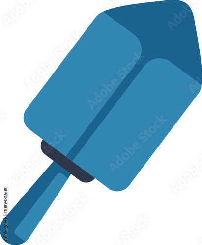Simple vector illustration of a blue dustpan being held up, great for depicting cleaning