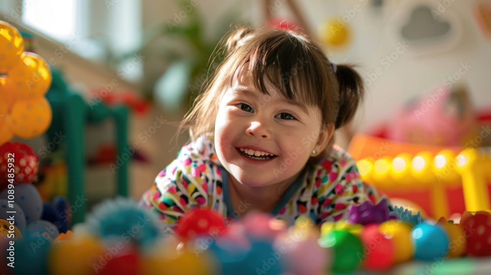 Cheerful Toddler Girl Playing in Colorful Ball Pit at Home Cheerful Toddler Girl Playing in Colorful Ball Pit at Home