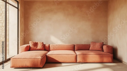 Rustic Modern Living Room with Orange Sofa