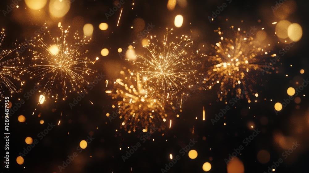 Golden fireworks lighting up the night sky, with ample space for text in the lower half. Golden fireworks lighting up the night sky, with ample space for text in the lower half.
