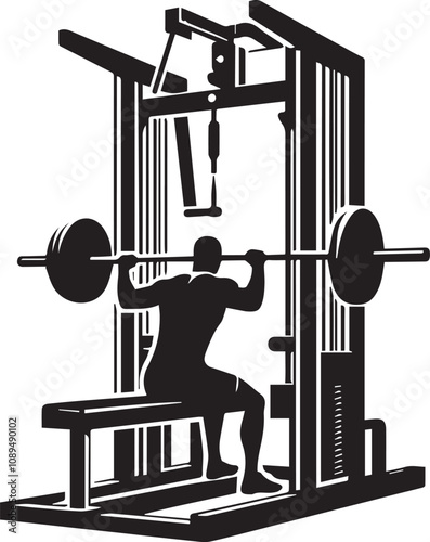 Silhouette illustration of Smith Machine white background