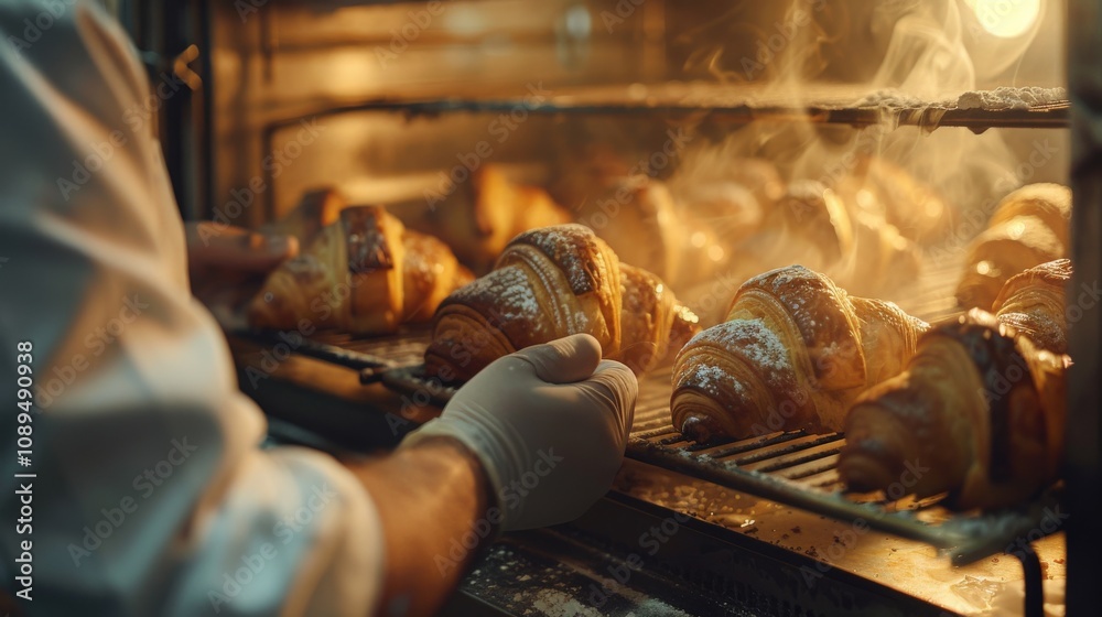 Warm, Freshly Baked Croissants in a Cozy Bakery Setting Warm, Freshly Baked Croissants in a Cozy Bakery Setting