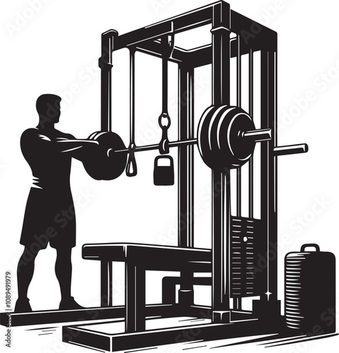 Silhouette illustration of Smith Machine white background