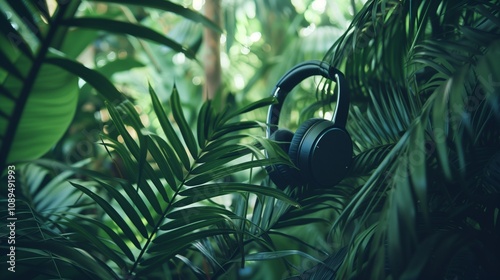 A Bluetooth headset in a tropical rainforest. photo