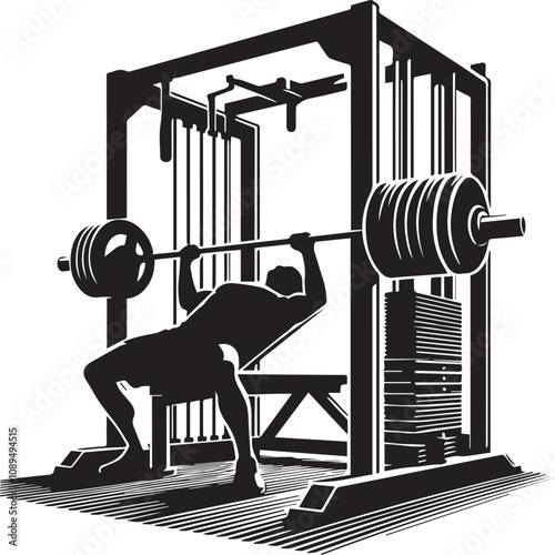 Silhouette illustration of Smith Machine white background