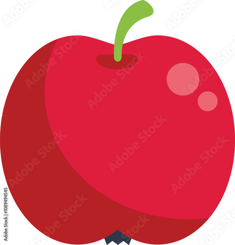 Simple vector illustration of a red apple with green stem, isolated on a white background