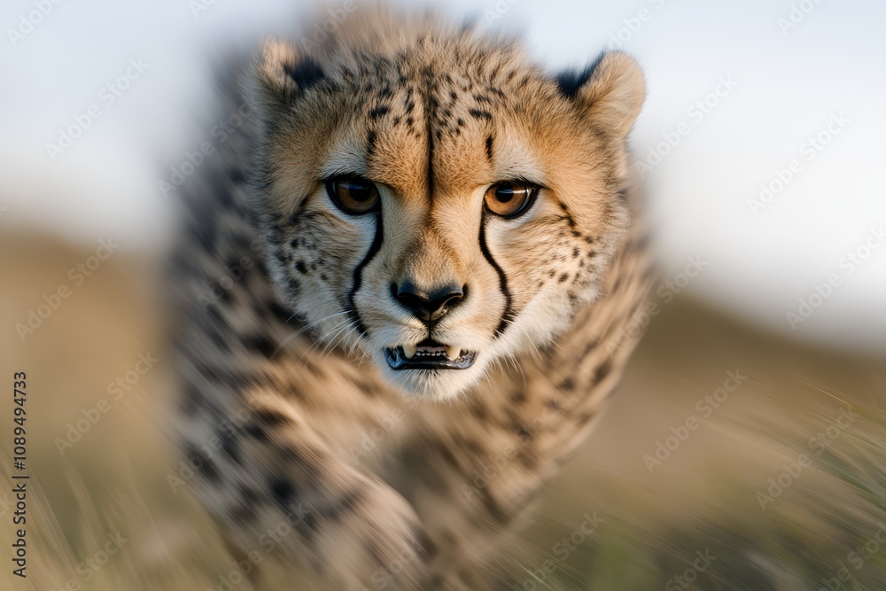 a close up of a cheetah's face in the grass, with a blurred background a close up of a cheetah's face in the grass, with a blurred background