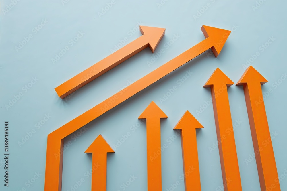 Orange Growth Arrows on Light Blue Background for Empowerment and Advancement Orange Growth Arrows on Light Blue Background for Empowerment and Advancement