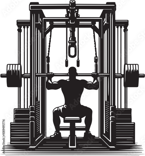 Silhouette illustration of Smith Machine white background