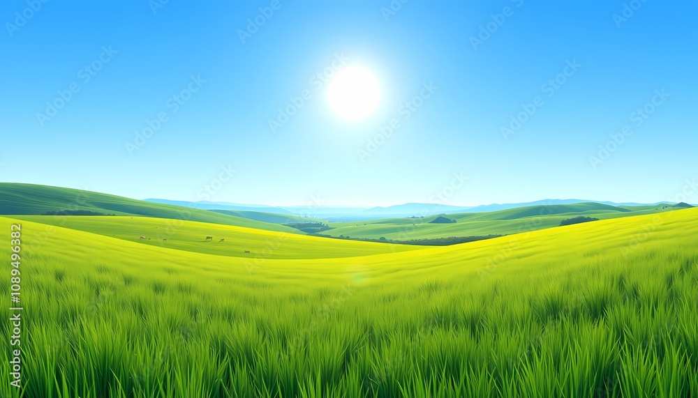 Fototapeta premium Sunny Green Rolling Hills Landscape