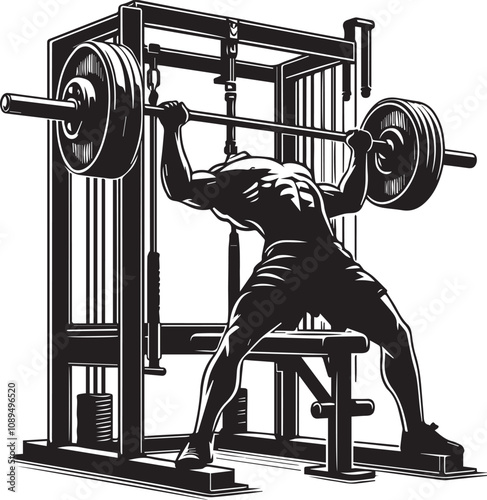 Silhouette illustration of Smith Machine white background