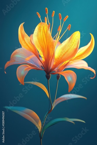 Vibrant Lily Bloom Against Teal Background