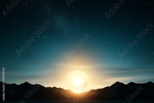  a full moon rising over a desert landscape with mountains in the background and stars twinkling in the night sky The resolution of the image is 1920x1200 photo