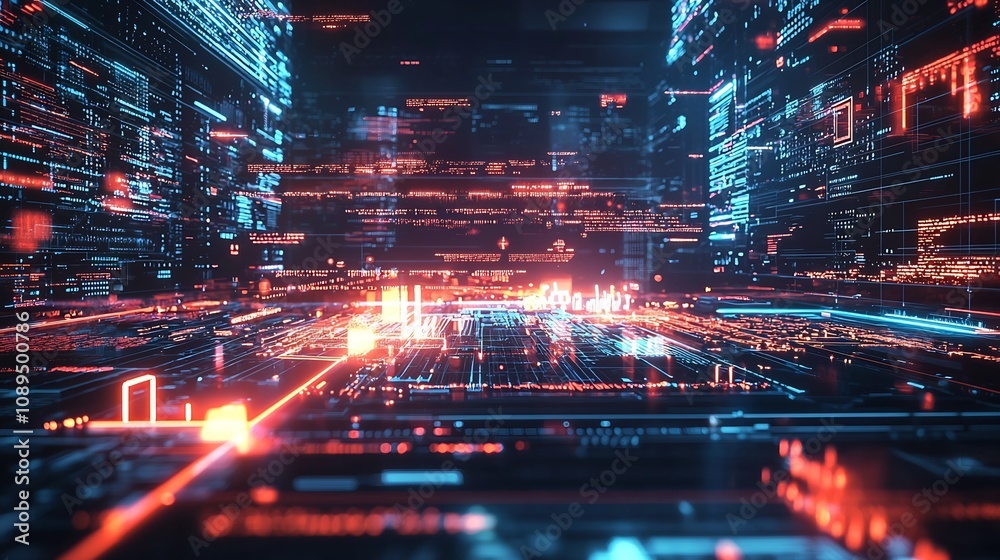 Fototapeta premium Futuristic Battlefield of AI Powered Digital Strategies and Real Time Market Data Visualization