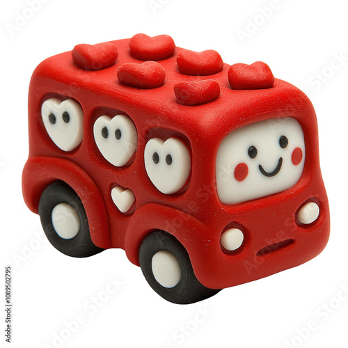 A cheerful red toy bus with heart decorations, ideal for children's play and imaginative adventures.3d rendering isolate on white background photo