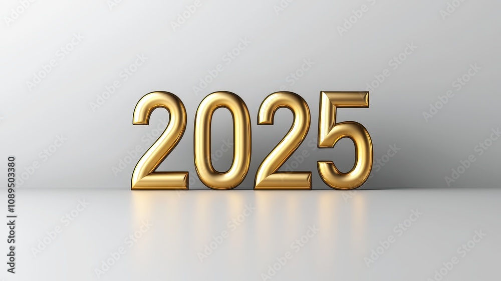 2025 smooth matte gold typography on light grey background, sleek and minimal New Year design.. 2025 smooth matte gold typography on light grey background, sleek and minimal New Year design..