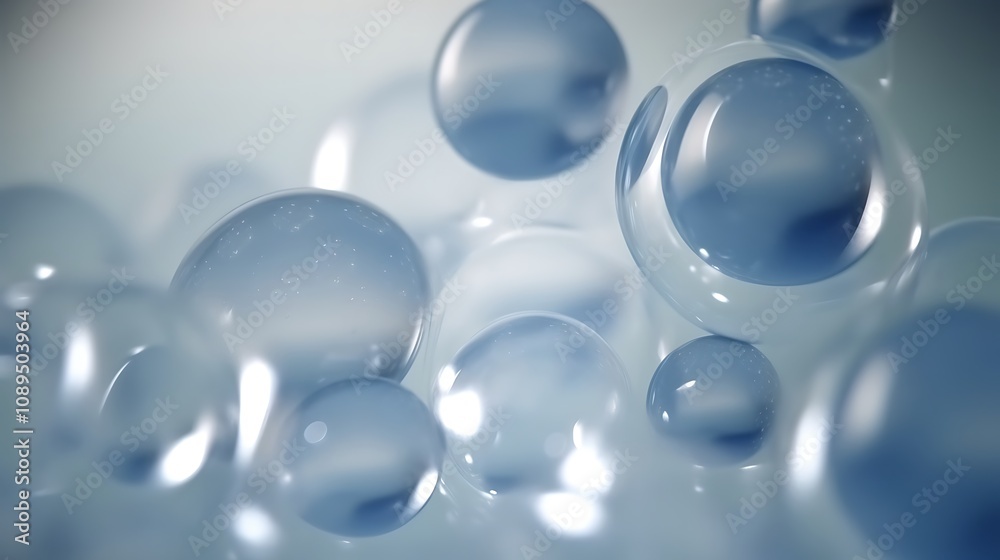 Abstract image of translucent spheres floating in a gray space Abstract image of translucent spheres floating in a gray space