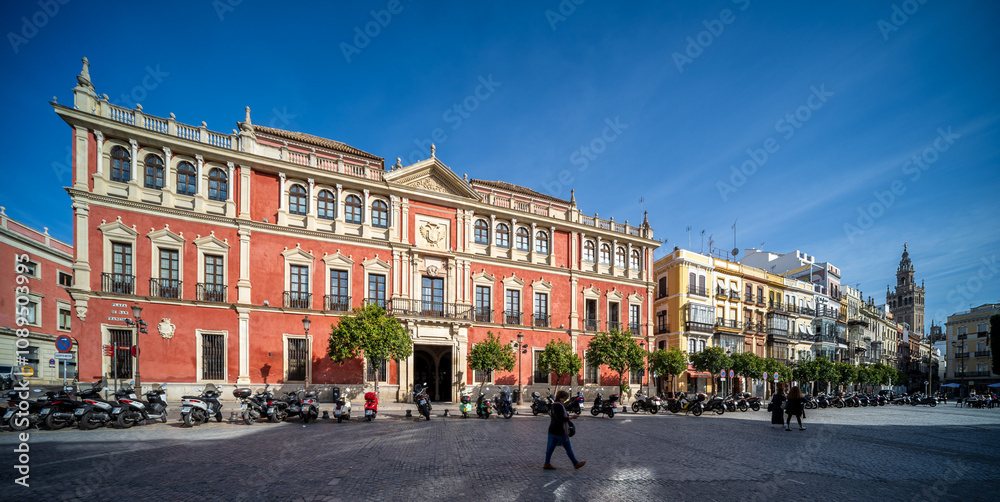 Fototapeta premium Seville, Spain, Jan 28 2021, Real Audiencia Building in Sevilla's Plaza de San Francisco