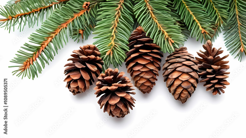 Christmas decoration with fir cones and fir branches isolated on a white background Christmas decoration with fir cones and fir branches isolated on a white background