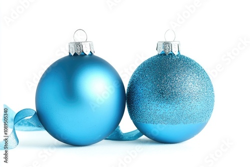 Christmas decorations, blue, shiny, balls, ribbon, festive