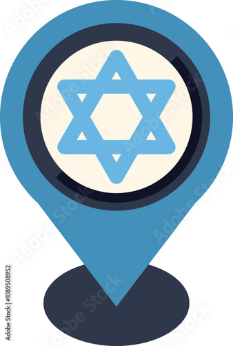 Blue map pin pointing the location of synagogues, kosher restaurants, and other jewish places