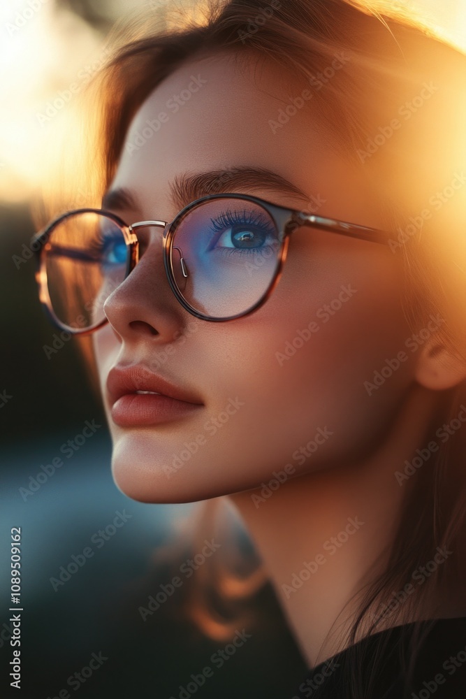 A close-up view of a woman's face with glasses A close-up view of a woman's face with glasses