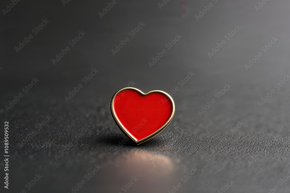 Vibrant Red Heart Pin Badge on Seamless Background