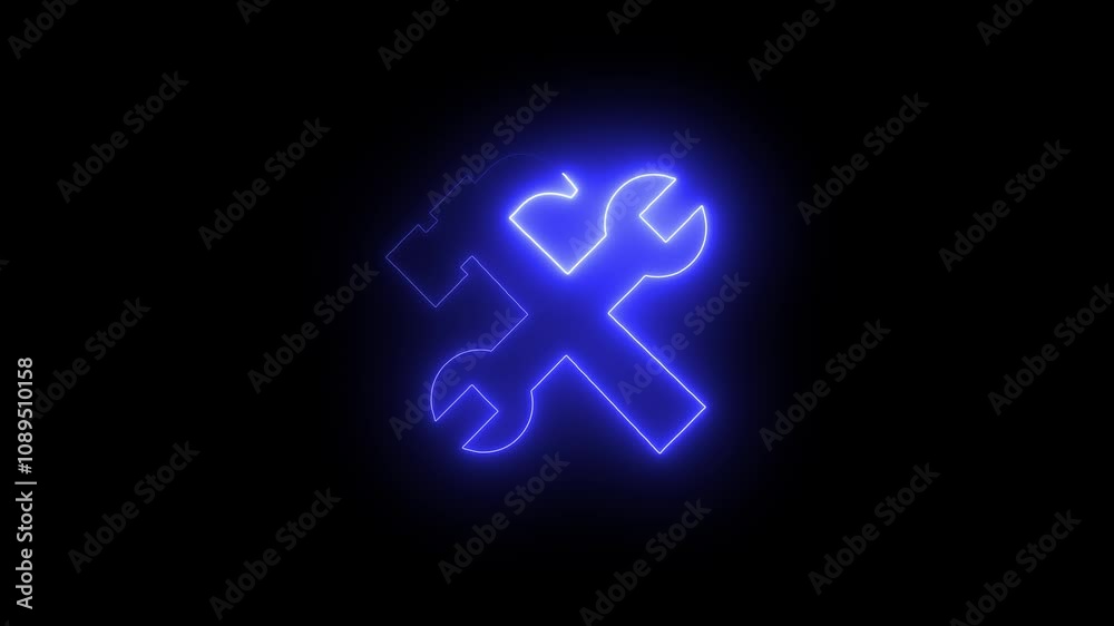 Hardware icon animation by blue color neon on black background. Hardware icon animation by blue color neon on black background.