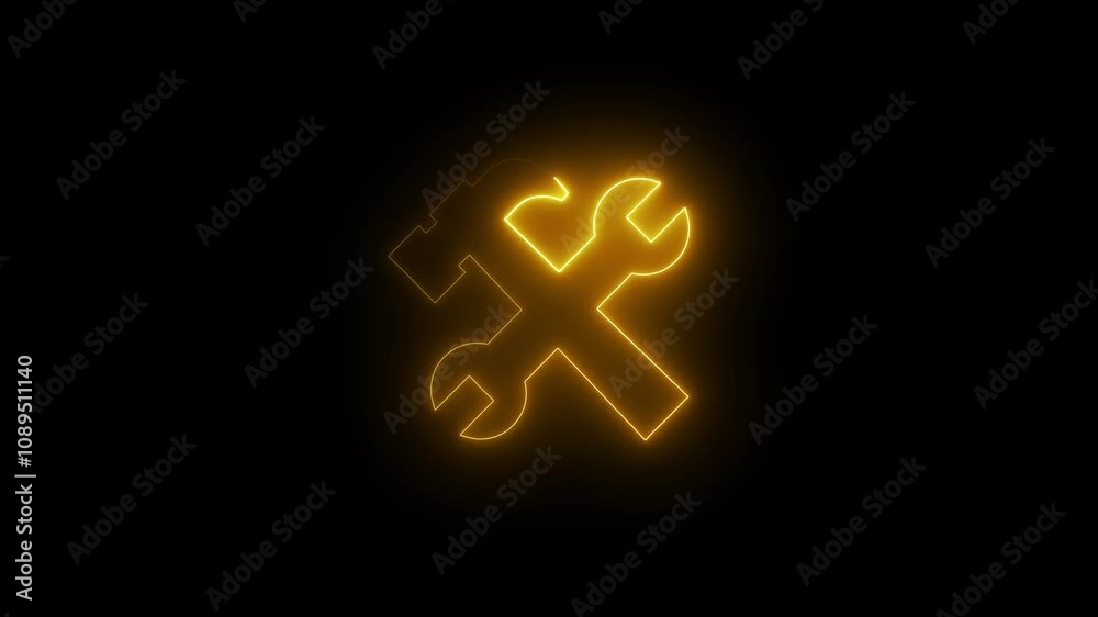 Hardware icon animation by yellow color neon on black background.