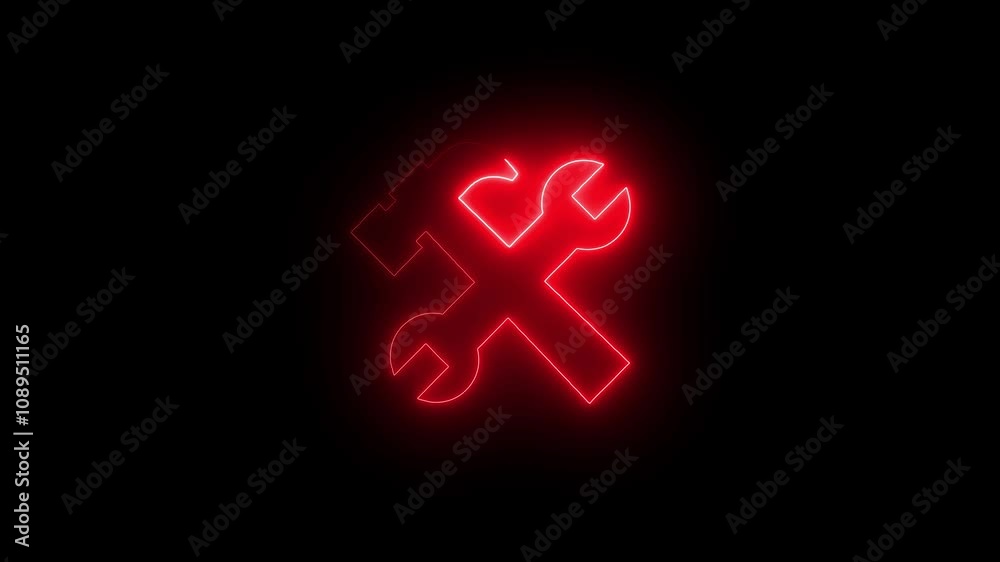 Hardware icon animation by red color neon on black background. Hardware icon animation by red color neon on black background.
