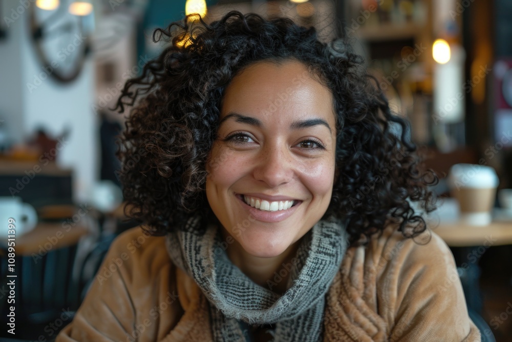 A smiling woman sits at a table in a cozy restaurant, enjoying her meal A smiling woman sits at a table in a cozy restaurant, enjoying her meal