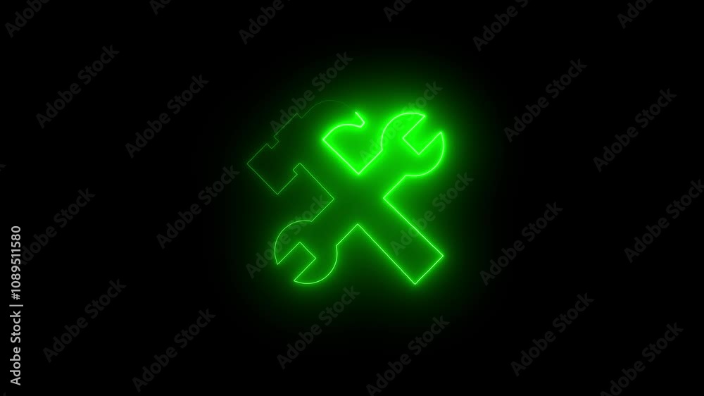 Hardware icon animation by green color neon on black background. Hardware icon animation by green color neon on black background.