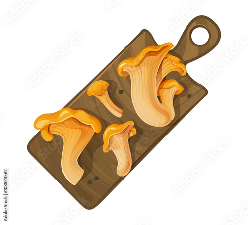 Chanterelle Mushrooms on Wooden Cutting Board