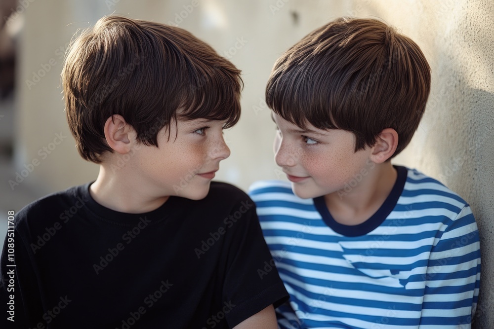 Two friends sitting side by side, enjoying each other's company Two friends sitting side by side, enjoying each other's company