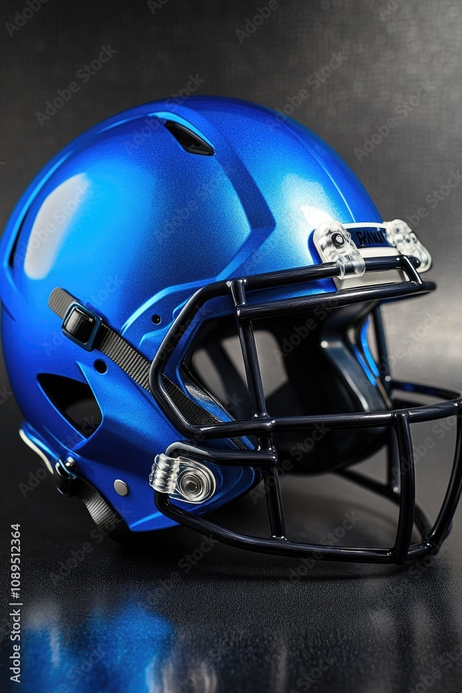Fototapeta premium A blue football helmet sits on a table